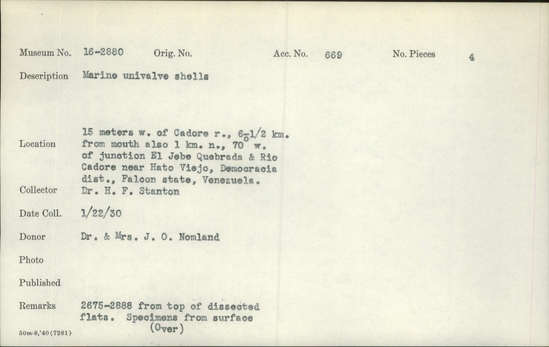 Documentation associated with Hearst Museum object titled Shell, accession number 16-2880, described as Marine univalve shells