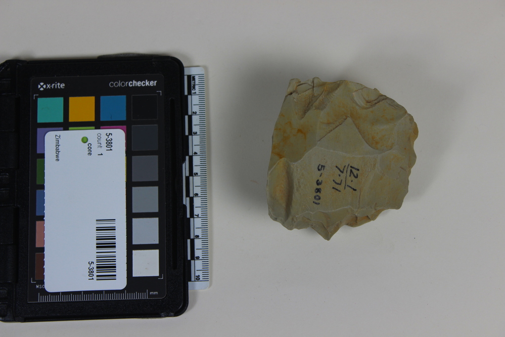 Hearst Museum object titled Core, accession number 5-3801, described as Chert core; 7.5 x 7.5 cm.