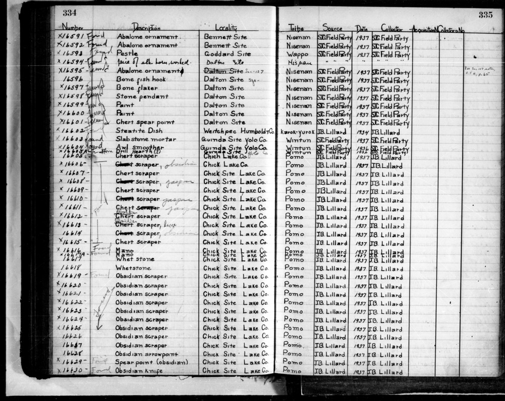 Documentation associated with Hearst Museum object titled Scraper, accession number L-16626, described as obsidian scraper