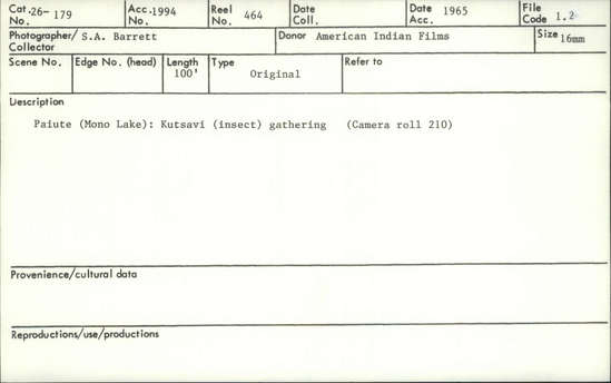 Documentation associated with Hearst Museum object titled Motion picture film, accession number 26-179, described as Kustavi gathering