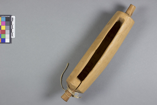 Hearst Museum object titled Percussion instrument, accession number 11-1958, described as Small wooden gong.