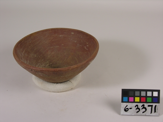 Hearst Museum object titled Bowl, accession number 6-3371, described as pottery: red bowl diameter 20 cm, height 9 cm