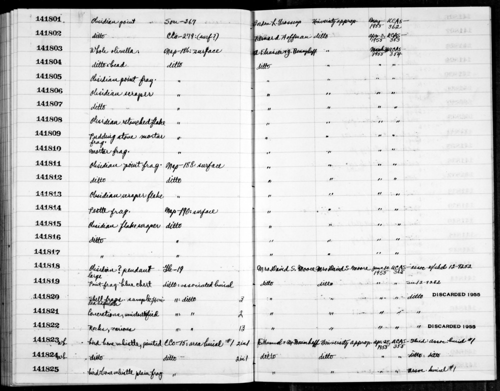 Documentation associated with Hearst Museum object titled Flake scraper, accession number 1-141815, described as obsidian flake scraper