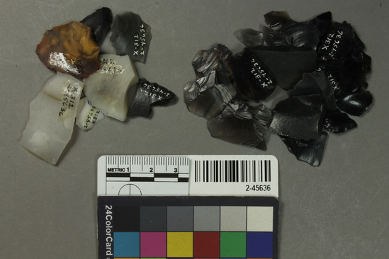 Hearst Museum object titled Flake, accession number 2-45636, described as grid sample, debitage, chert & obsidian