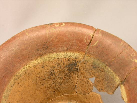 Hearst Museum object 10 of 12 titled Bowl, accession number 4-2794, described as Flaring flat-bottomed bowl, red, base containing rattles