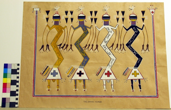 Hearst Museum object titled Color print, accession number 17-395, described as Reproduction of Navajo sand painting.