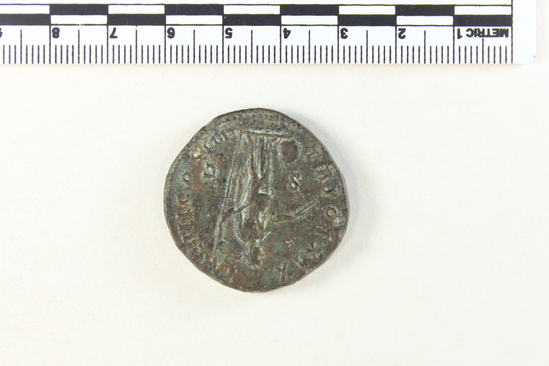 Hearst Museum object 6 of 7 titled Coin: æ sestertius, accession number 8-4020, described as Coin; AE; Sestertius; Roman. Marcus Aurelius, 165 AD. Rome, Italy. Obverse: M AVREL ANTONINVS AVG ARMENIACVS PM, Bust r. laureate. Reverse: TR POT XIX IMP III COS III, Providentia standing left holds wand over globe; S C.