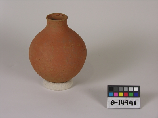 Hearst Museum object 2 of 2 titled Bottle, accession number 6-14941, described as Pottery: bottle; least diameter 5 cm, greatest diameter 15 cm, height 20 cm.