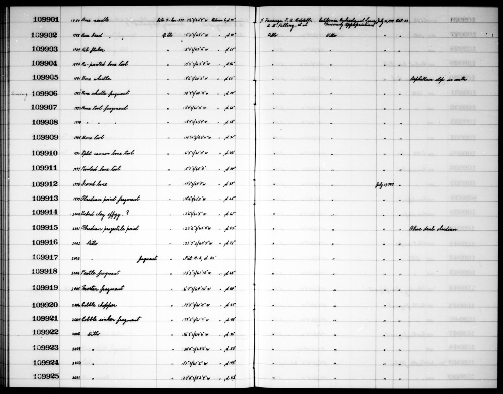 Documentation associated with Hearst Museum object titled Worked bone, accession number 1-109910, described as Split cannon bone.