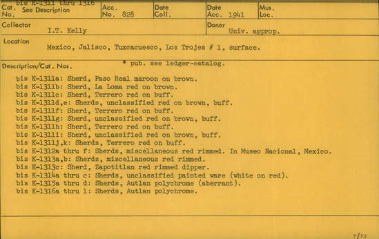 Documentation associated with Hearst Museum object titled Figurine, accession number K-1313, described as Figurine: unclassified.
