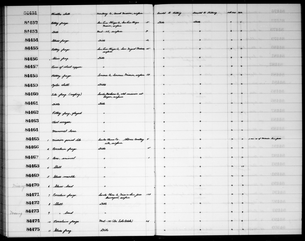 Documentation associated with Hearst Museum object titled Bead, accession number 1-84473, described as Shell bead.