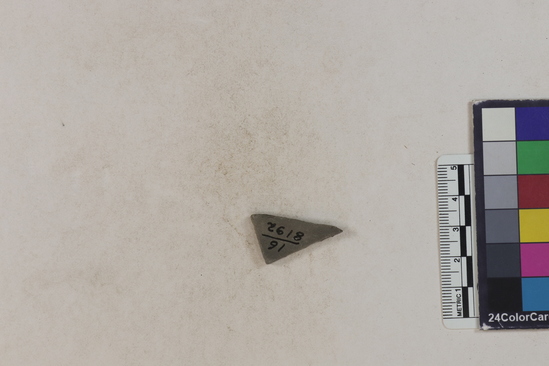 Hearst Museum object 163 of 183 titled Potsherd, accession number 16-8192, described as Potsherd: bodys Section of Manta on beach currently inhabited. Numbers  8111 to 8194 are sherds picked up on beach at low tide.