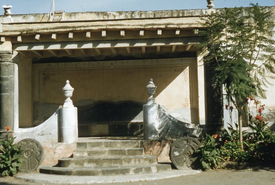 Hearst Museum object titled Color slide, accession number 25-26403, described as Patio of church. Old pre-conquest stones at base of steps.