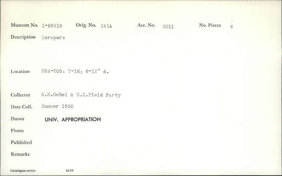 Documentation associated with Hearst Museum object titled Scrapers, accession number 1-96619, described as Scrapers.