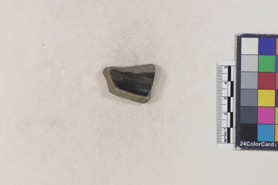 Hearst Museum object 2 of 2 titled Potsherd, accession number 16-8150, described as Potsherd; body, shoulder.  Section of Manta on beach currently inhabited. Numbers  8111 to 8194 are sherds picked up on beach at low tide.