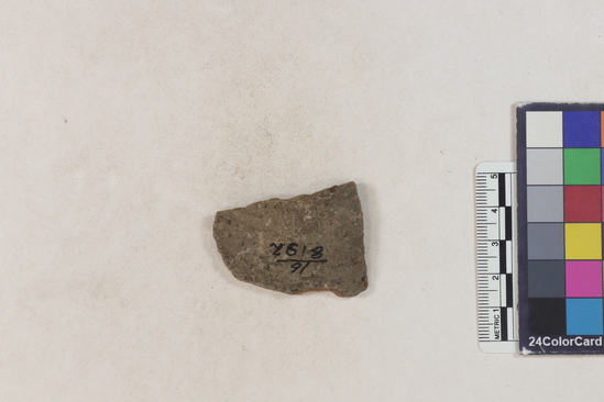 Hearst Museum object 155 of 183 titled Potsherd, accession number 16-8192, described as Potsherd: bodys Section of Manta on beach currently inhabited. Numbers  8111 to 8194 are sherds picked up on beach at low tide.