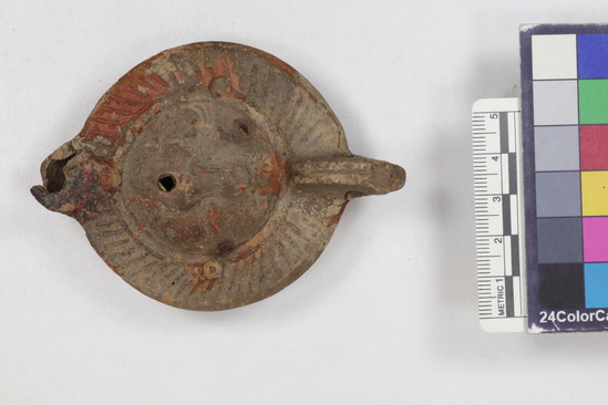 Hearst Museum object titled Oil lamp, accession number 6-20361, described as Pottery: lamp