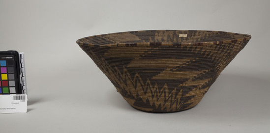 Hearst Museum object 2 of 2 titled Basket, accession number 1-22586, described as Flat bottomed. Intricate zigzag and triangular step design.