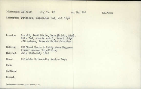 Documentation associated with Hearst Museum object titled Potsherds, accession number 16-7349, described as Potsherds, Esperanza red