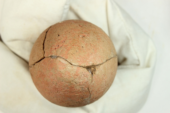 Hearst Museum object titled Incomplete cup, accession number 6-8973, described as Pottery:  Lower part of deep, reddish cup
