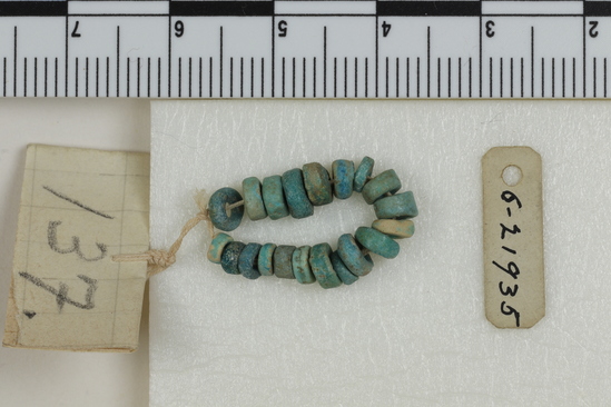 Hearst Museum object titled Beads, accession number 6-21935, described as Beads, of blue faience.