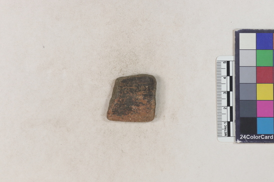 Hearst Museum object 74 of 160 titled Potsherd, accession number 16-8191, described as Potsherd: rims Section of Manta on beach currently inhabited. Numbers  8111 to 8194 are sherds picked up on beach at low tide.