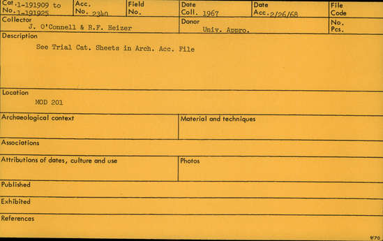 Documentation associated with Hearst Museum object titled Projectile point fragment, accession number 1-191915, described as basalt projectile point tip, l. 3+cm