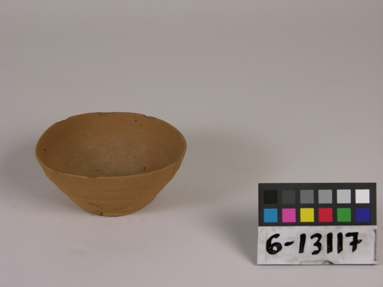 Hearst Museum object titled Bowl, accession number 6-13117, described as Pottery bowl, thin, brown; diameter 11, height 4 cm.