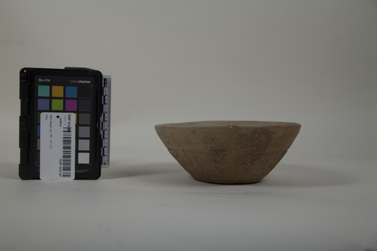 Hearst Museum object 2 of 3 titled Bowl, accession number TEMP 2018.387, described as Red-brown ceramic bowl with carvings on exterior.