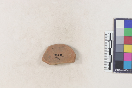 Hearst Museum object 24 of 160 titled Potsherd, accession number 16-8191, described as Potsherd: rims Section of Manta on beach currently inhabited. Numbers  8111 to 8194 are sherds picked up on beach at low tide.