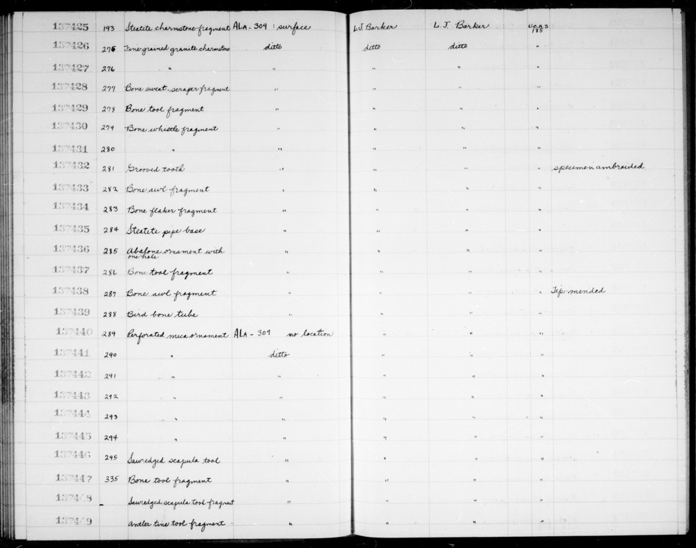 Documentation associated with Hearst Museum object titled Awl fragment, accession number 1-137438, described as Bone awl fragment.