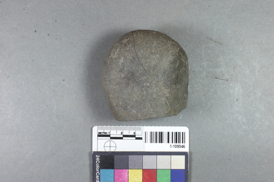 Hearst Museum object titled Sinker hammerstone, accession number 1-109546, described as Sinker hammerstone