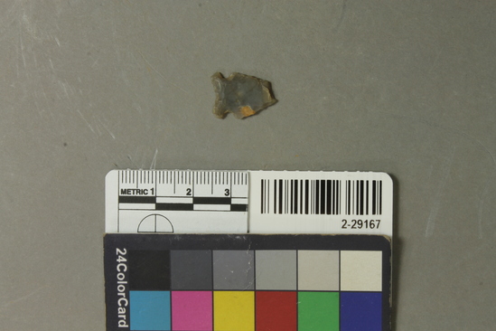 Hearst Museum object titled Projectile point, accession number 2-29167, described as Arrowpoint fragment, Moss agate