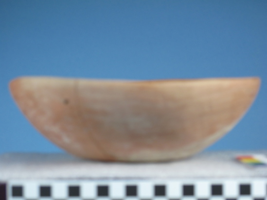 Hearst Museum object 31 of 66 titled Broken bowl, accession number 6-5728, described as Pottery: smooth pinkish bowl, broken burnished lines inside and out.  Diameter 20cm, height 6cm.