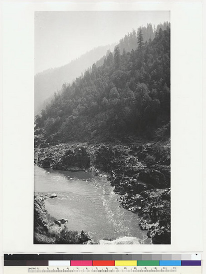 Hearst Museum object titled Black-and-white negative, accession number 15-7838, described as View down Klamath River