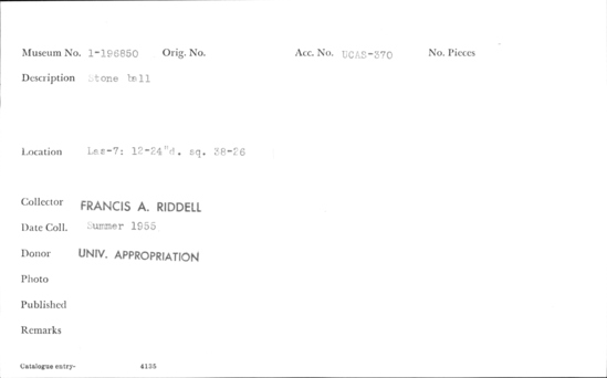 Documentation associated with Hearst Museum object titled Ball, accession number 1-196850, described as Stone