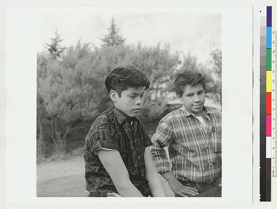 Hearst Museum object titled Black-and-white negative, accession number 15-19490, described as Indian boys and Sidney Parrish playing stick game