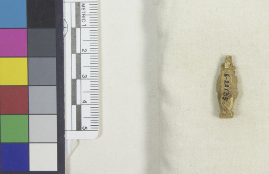 Hearst Museum object titled Sekhmet amulet, accession number 6-22135, described as amulet of Sekhet (?) of pale green faience, length 23 mm