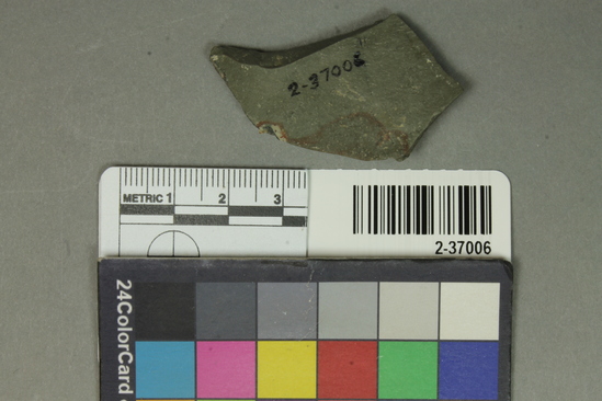 Hearst Museum object titled Flake, accession number 2-37006, described as Small flake scraper; chert, ground edge, smooth