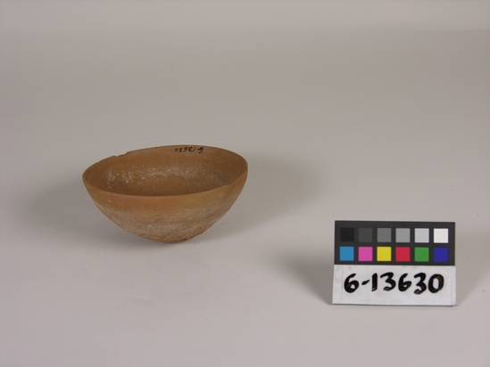 Hearst Museum object titled Bowl, accession number 6-13630, described as Pottery bowl; d 12- h 4.5 cm.