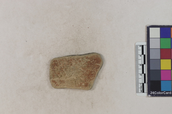 Hearst Museum object 2 of 2 titled Potsherd, accession number 16-8188, described as Potsherd: body, red slip Section of Manta on beach currently inhabited. Numbers  8111 to 8194 are sherds picked up on beach at low tide.