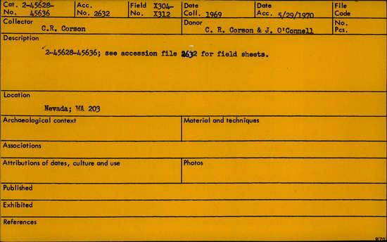 Documentation associated with Hearst Museum object titled Flake, accession number 2-45636, described as grid sample, debitage, chert & obsidian