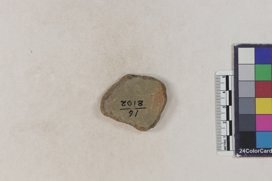 Hearst Museum object 128 of 183 titled Potsherd, accession number 16-8192, described as Potsherd: bodys Section of Manta on beach currently inhabited. Numbers  8111 to 8194 are sherds picked up on beach at low tide.