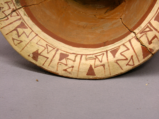 Hearst Museum object 3 of 5 titled Bowl, accession number 4-2832, described as Red and white flaring bowl, rattle foot