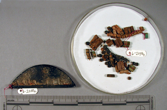 Hearst Museum object titled Pendant, accession number 6-2038, described as a- terminal b- beads