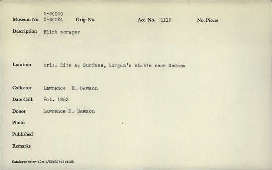 Documentation associated with Hearst Museum object titled Scraper, accession number 2-30023, described as Flint scraper.