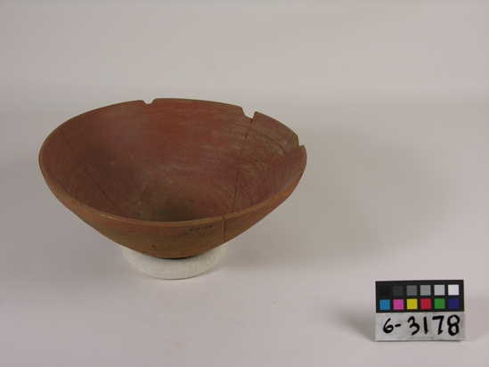 Hearst Museum object titled Broken bowl, accession number 6-3178, described as Pottery, red bowl, broken; diameter 27 cm, height 9 cm