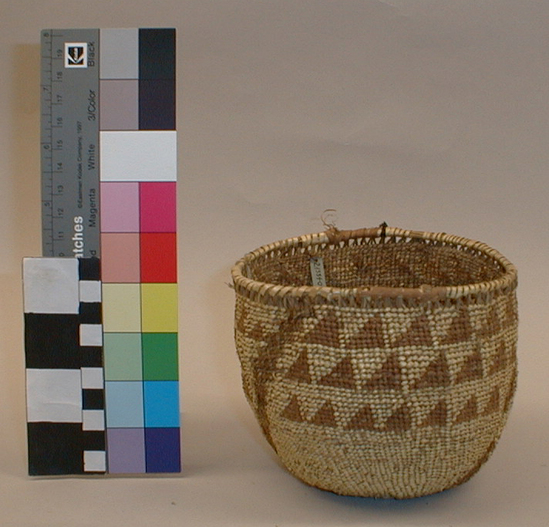 Hearst Museum object titled Basket, accession number 2-13340, described as Close twine design in contrasting colors.