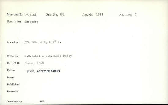 Documentation associated with Hearst Museum object titled Scrapers, accession number 1-96461, described as Scrapers.