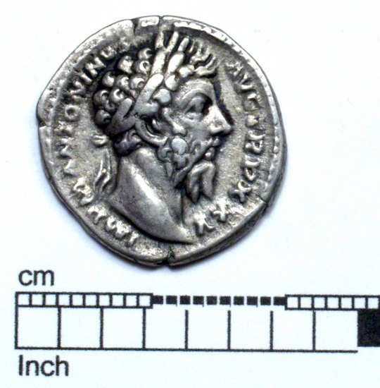 Hearst Museum object 1 of 8 titled Coin, accession number 8-7586, described as Coin; Rome; Marcus Aurelius.